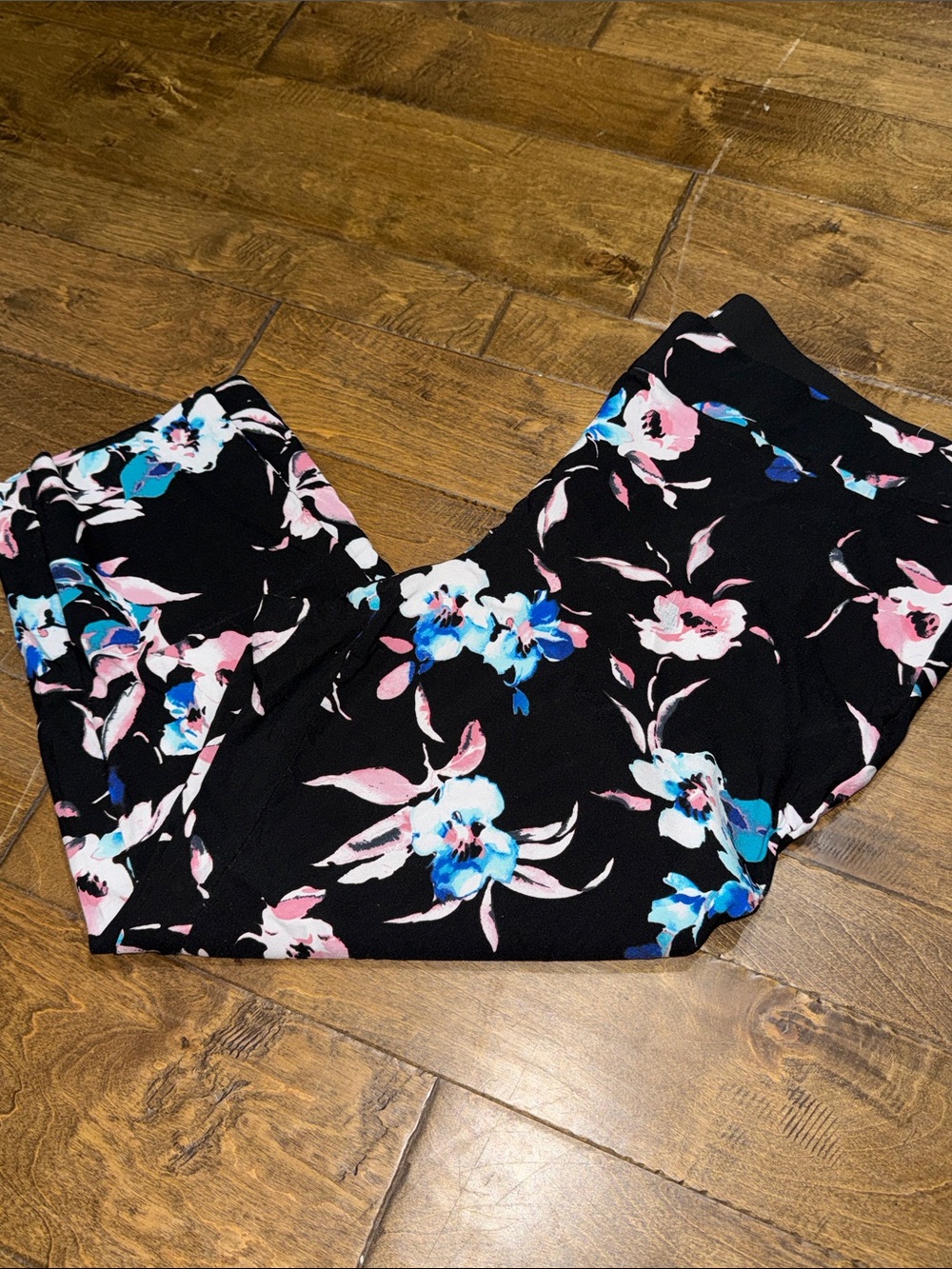 Lane Bryant Black Floral Ankle Pants - Pink & Blue Flowers